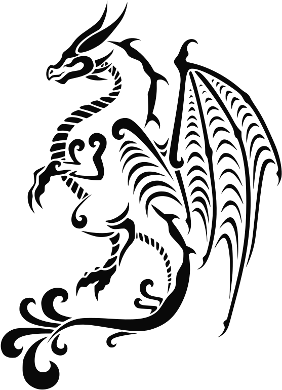 A Black Dragon With A Curved Tail