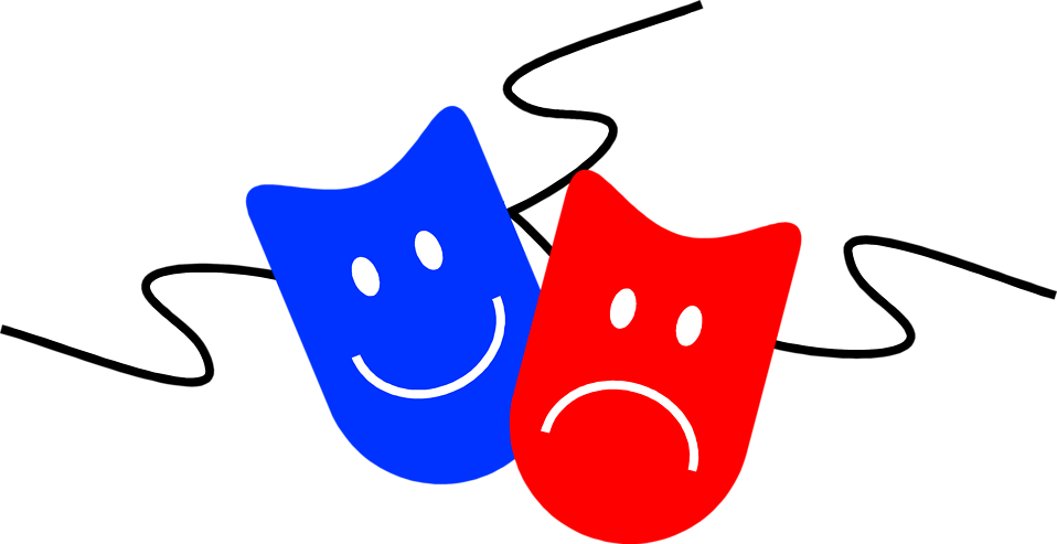 A Red And Blue Masks With White Faces