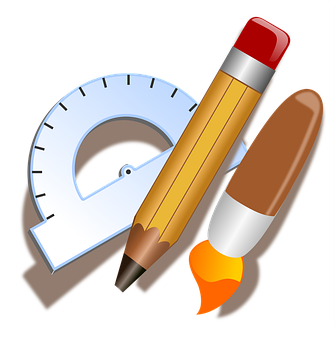 A Pencil And Rocket Next To A Protractor
