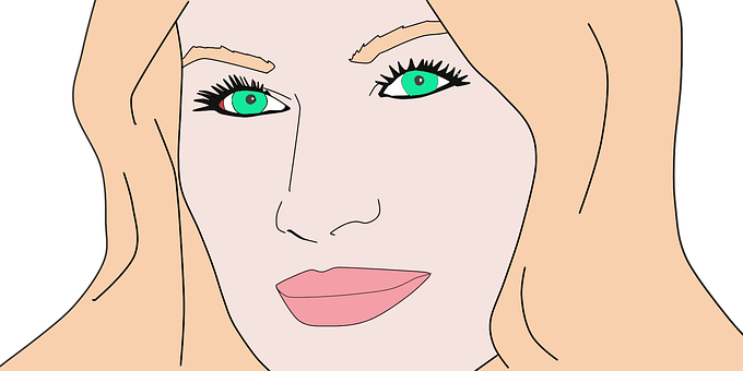 A Woman's Face With Green Eyes And Pink Lips