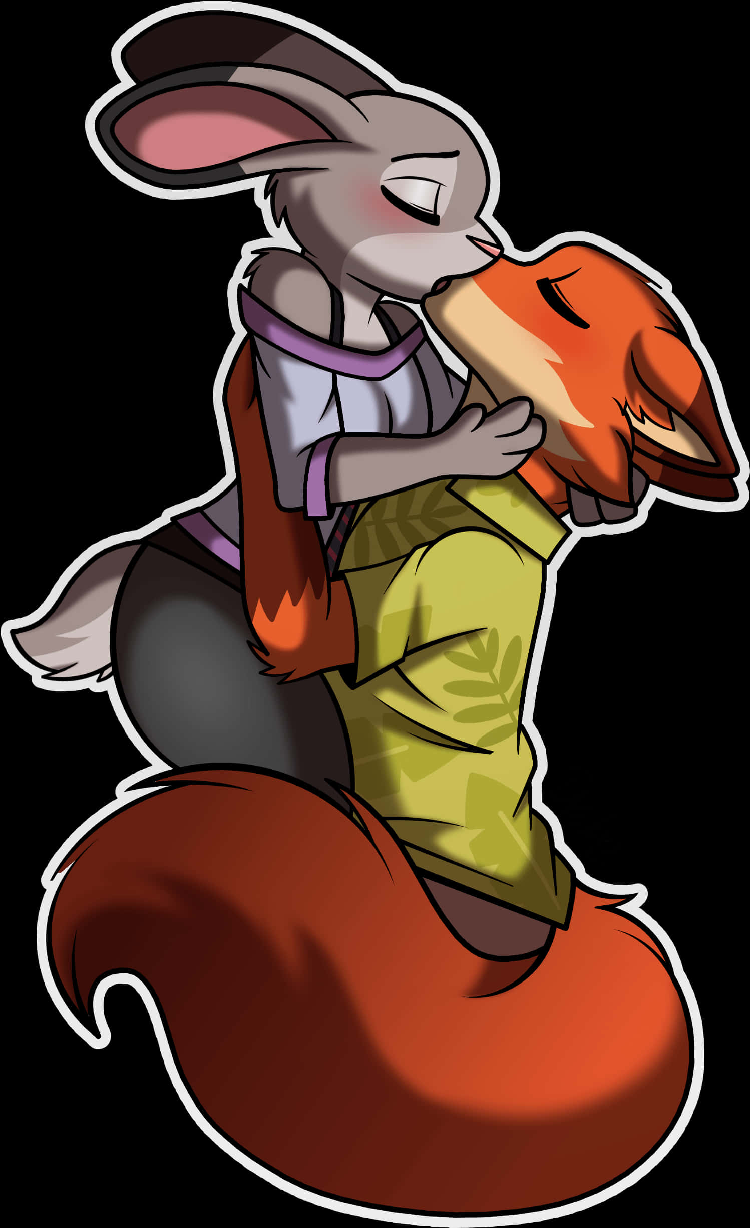 Cartoon Of A Fox Hugging A Woman