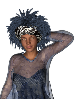 A Woman With A Blue And Black Head Wrap