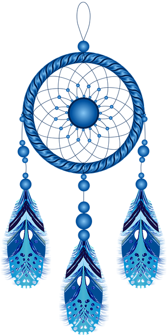 A Blue Dream Catcher With Feathers