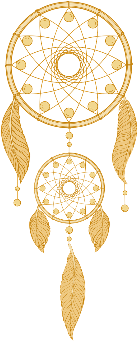 A Gold Dream Catcher With Feathers
