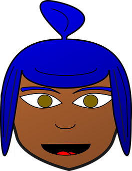 A Cartoon Of A Woman With Blue Hair