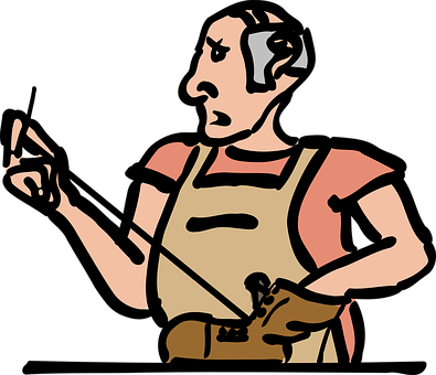 A Cartoon Of A Man Wearing An Apron Pointing