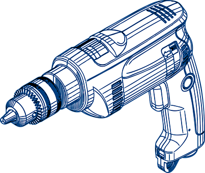 A Blue And White Drawing Of A Drill