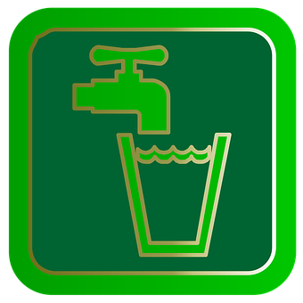 A Green Sign With A Faucet And A Glass Of Water