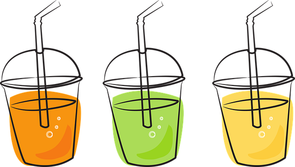 A Group Of Cups With Different Colored Drinks