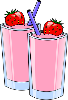 A Pair Of Pink Milkshakes With Straws