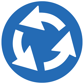 A Blue Circle With White Arrows
