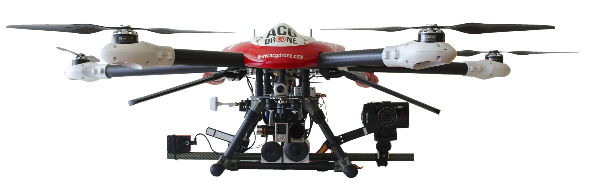 A Red Drone With Black Wheels