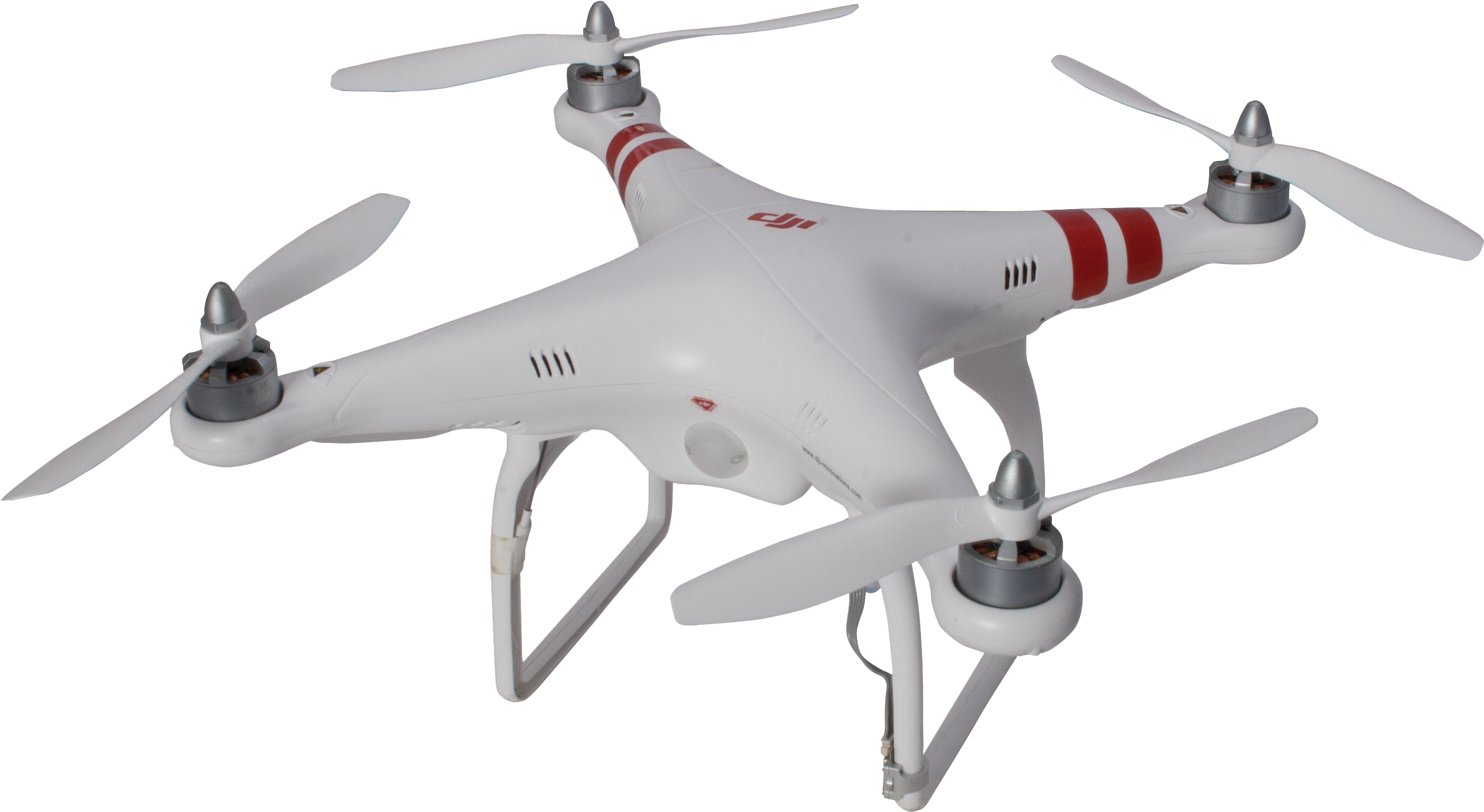 A White Drone With Red Stripes