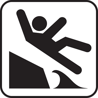 A Sign With A Person Falling Off A Cliff