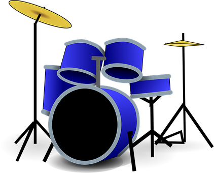 A Blue Drum Set With Yellow Drumsticks