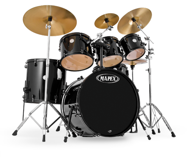 A Drum Set With Black And Gold Drums