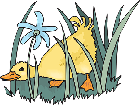 A Cartoon Of A Duckling In Grass