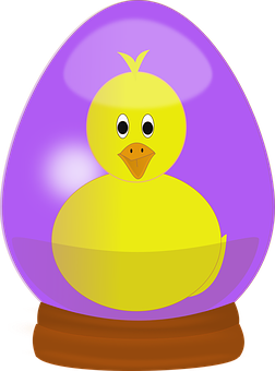 A Yellow Duck In A Purple Egg Shaped Object