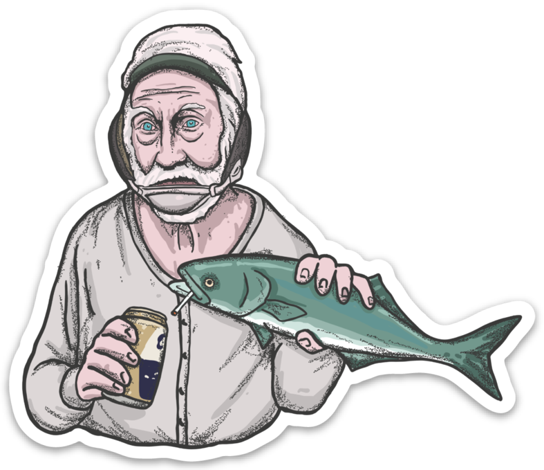 A Man Holding A Fish And A Can