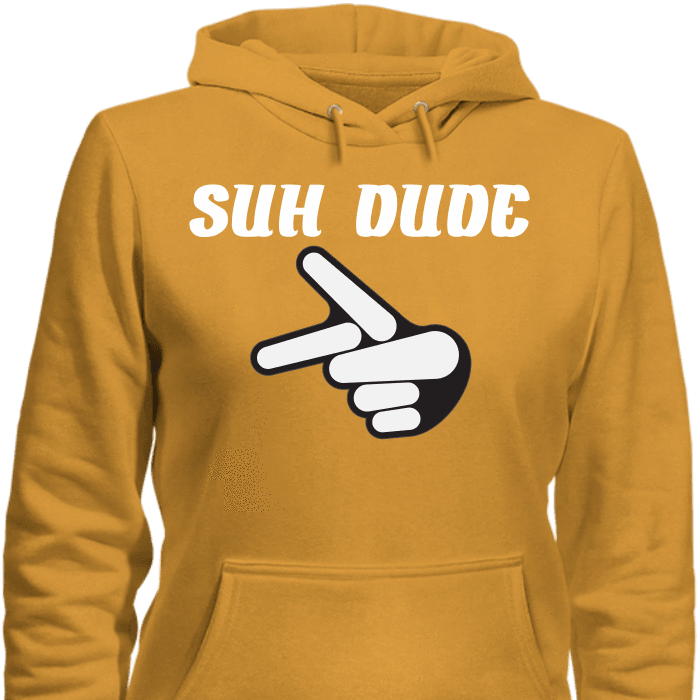 A Yellow Hoodie With A Hand Pointing To The Side