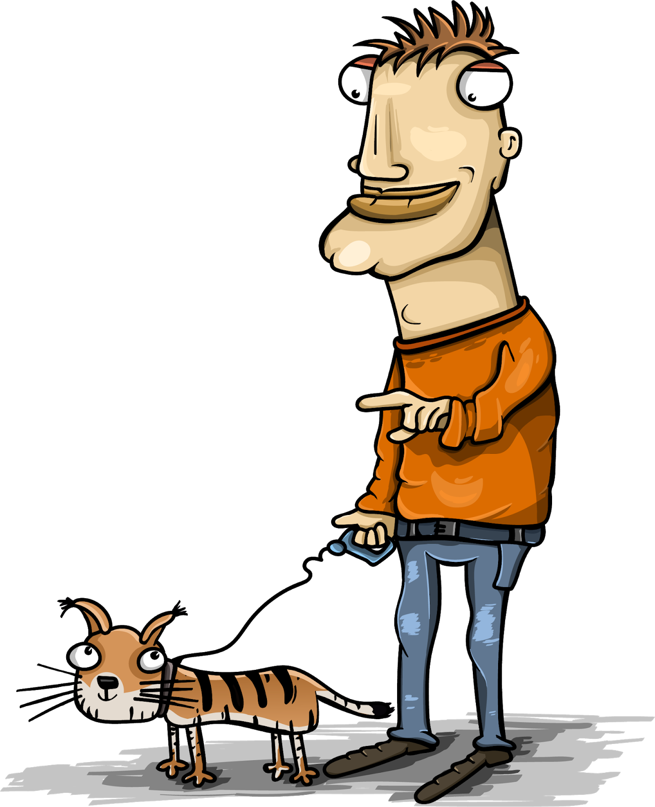 A Cartoon Of A Man Pointing At A Cat