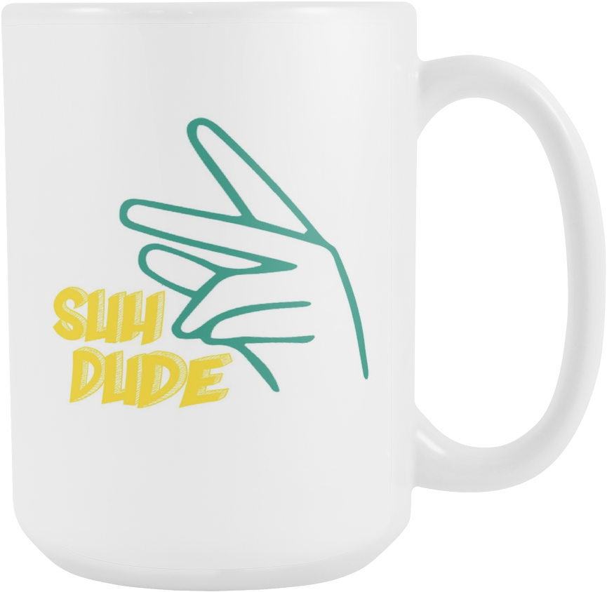 A White Mug With A Hand Gesture And Text