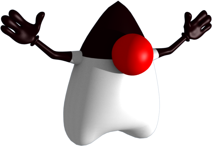 A Cartoon Character With A Red Ball On Its Head