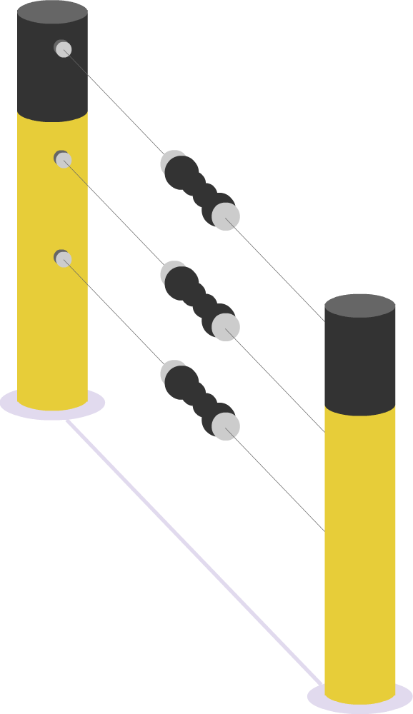 A Yellow And Black Pole With Black And White Objects