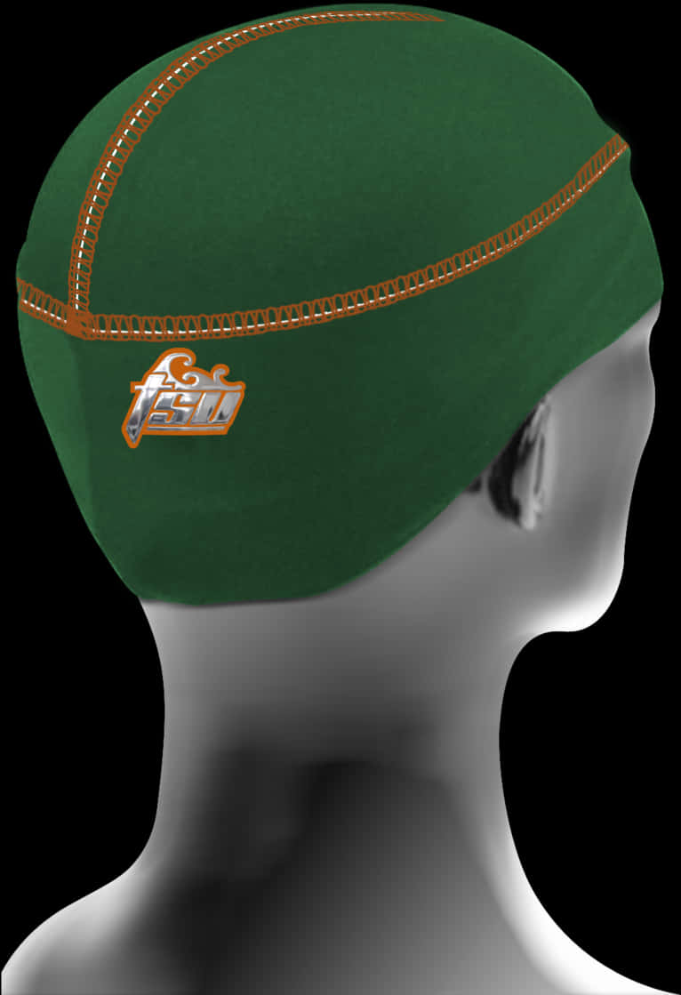 A Green Hat With Orange Stitching