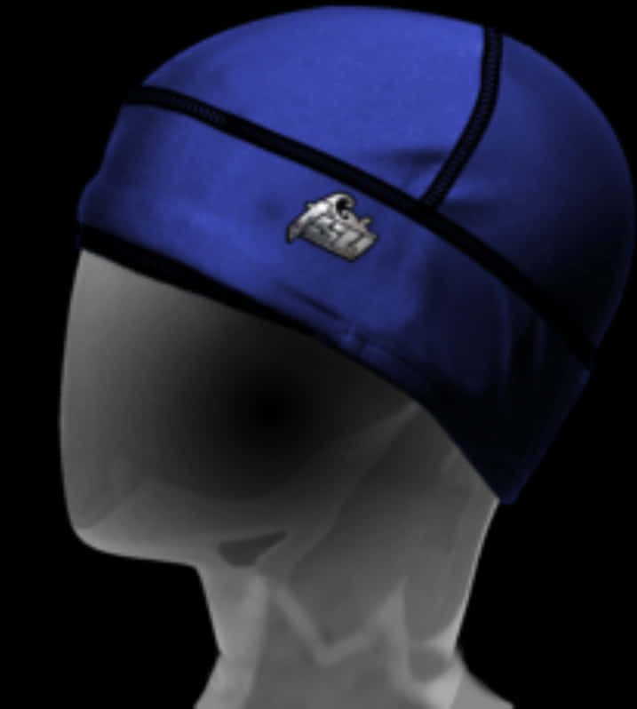 A Blue Hat With A Logo On It