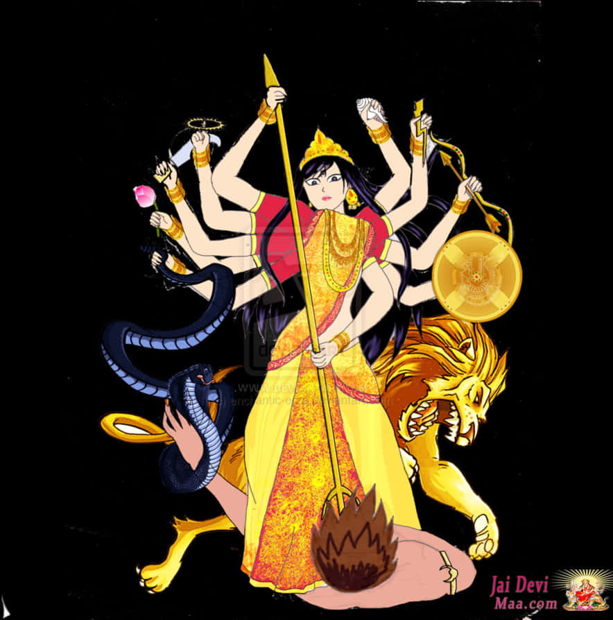 A Cartoon Of A Woman Holding A Staff Surrounded By Many Arms