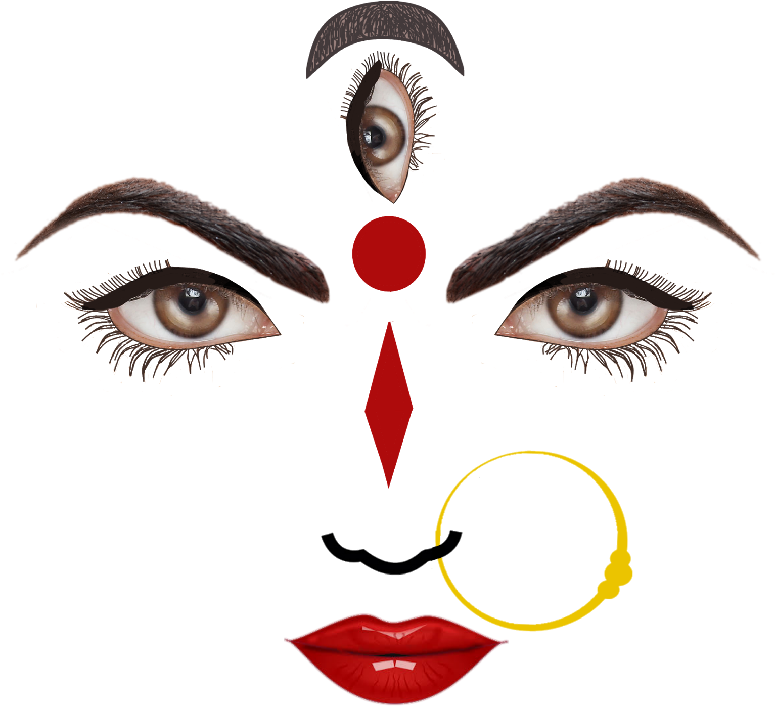 A Face With Three Eyes And A Red Nose Ring