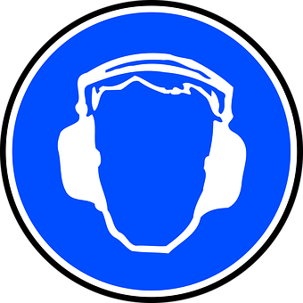 A Blue Sign With White Outline Of A Man Wearing Headphones
