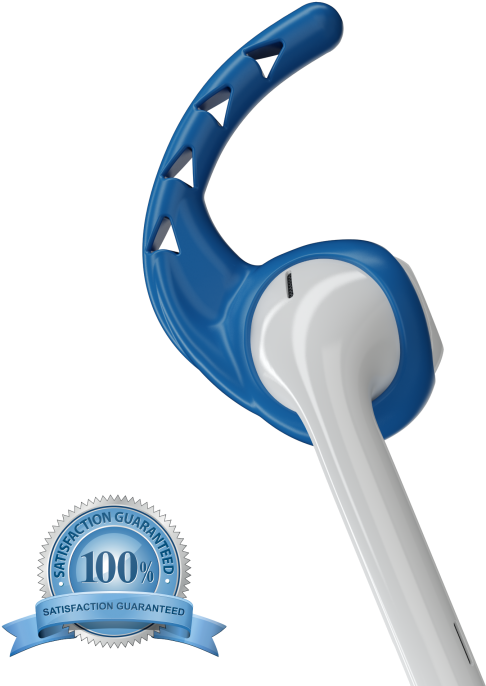 A Close Up Of A Blue And White Earbuds