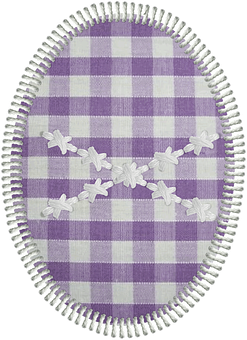 A Purple And White Plaid Fabric With White Stitching