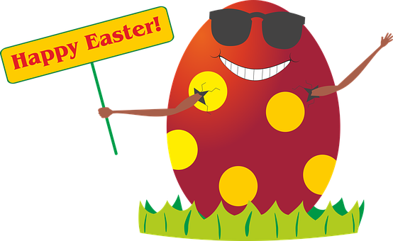 A Cartoon Of A Red Egg With Sunglasses Holding A Sign