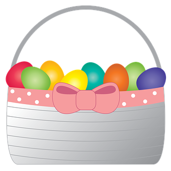 A Basket With Eggs And A Bow