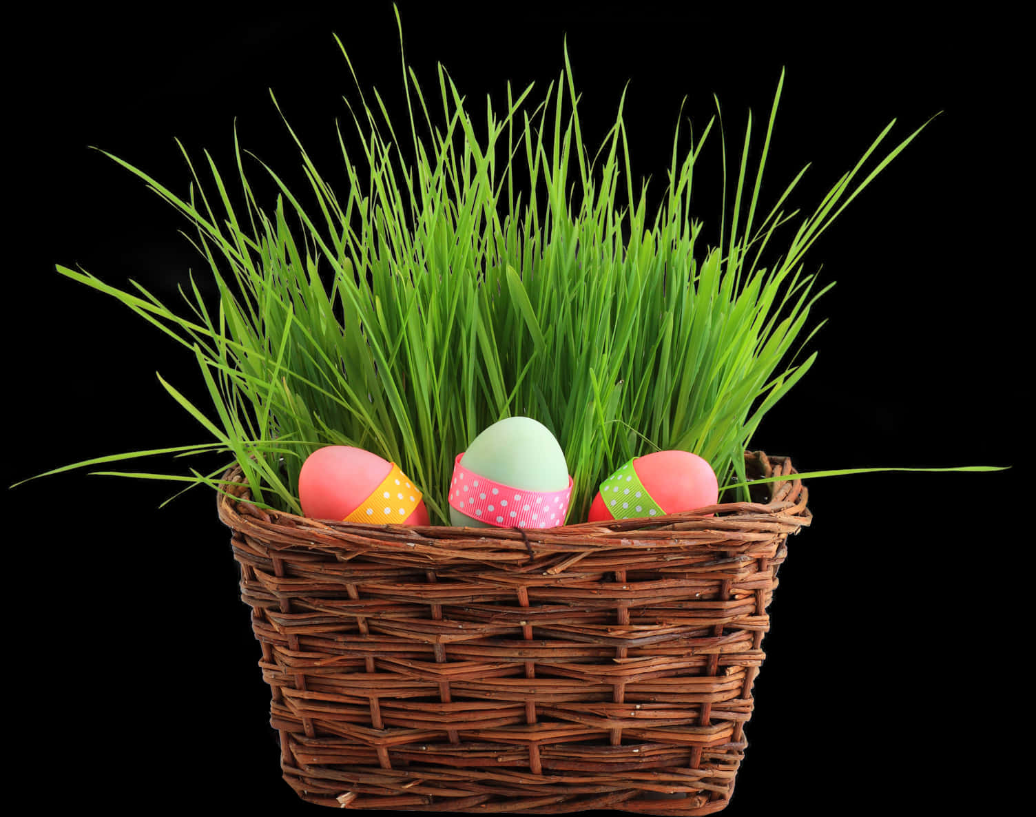 A Basket With Grass And Eggs