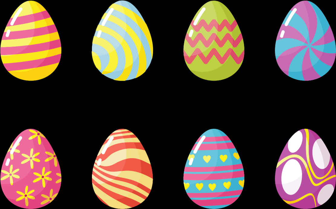 A Group Of Eggs With Different Patterns