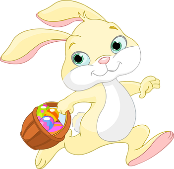 A Cartoon Bunny Running With A Basket Of Eggs