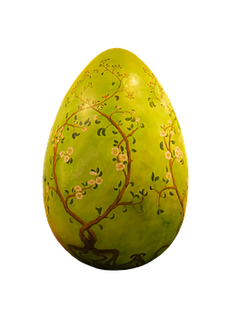 A Green Egg With A Tree Design