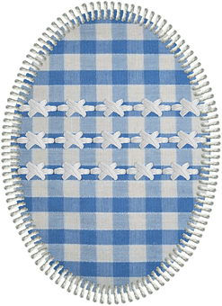 A Blue And White Checkered Fabric With White Stitching