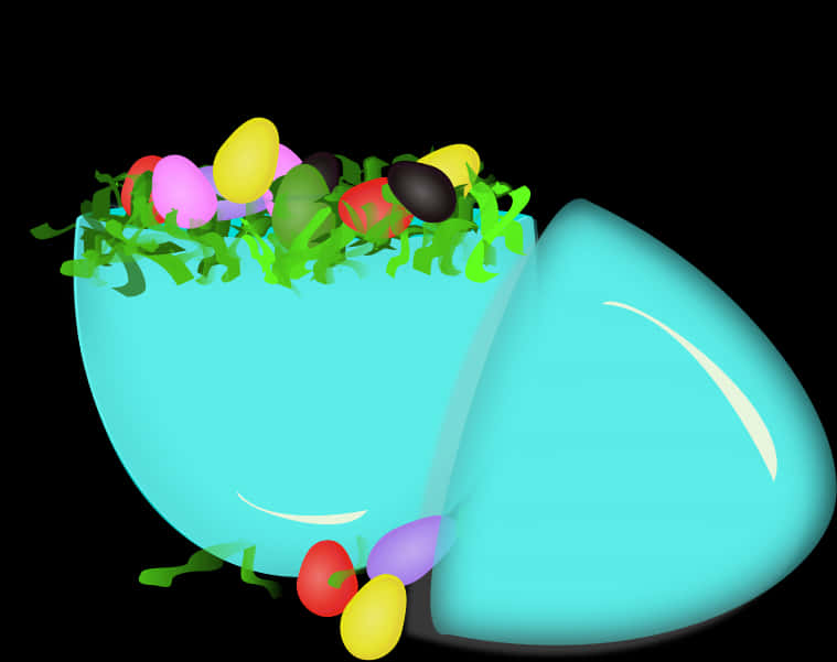 A Blue Bowl With Colorful Eggs