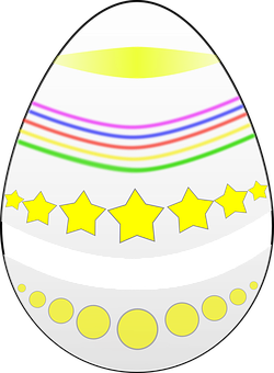 A Grey Egg With Yellow Stars And Yellow Stripes