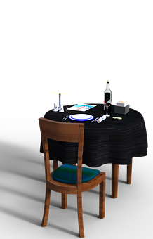 A Table With A Lamp And A Bottle Of Wine
