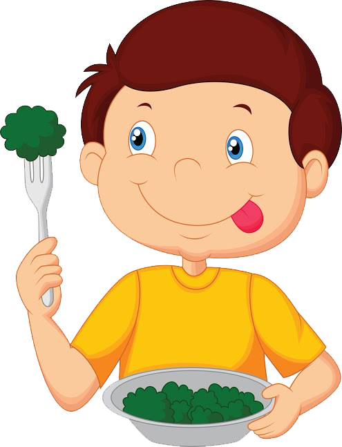 A Cartoon Of A Boy Holding A Fork And Broccoli