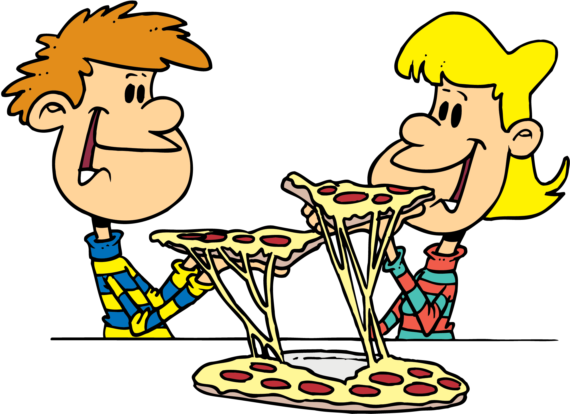 Cartoon Of Two Boys Eating Pizza