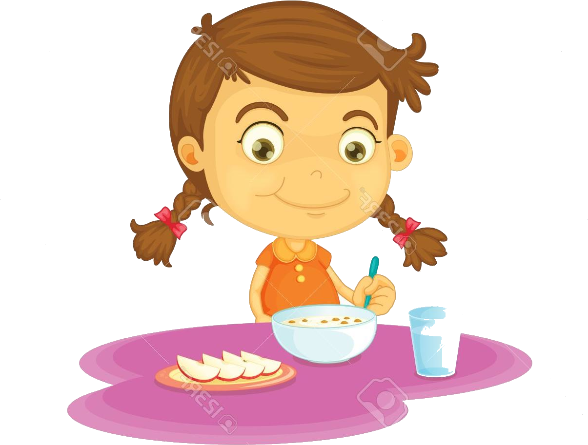 A Cartoon Of A Girl Eating Breakfast