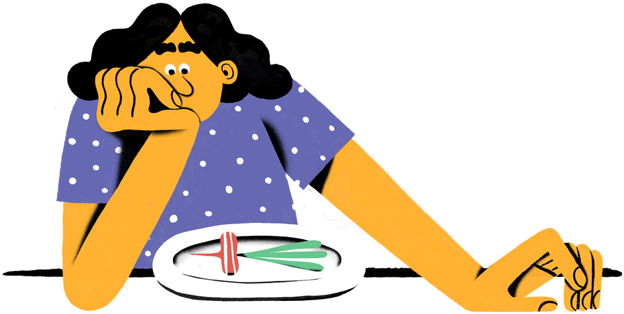 A Cartoon Of A Woman Eating Food