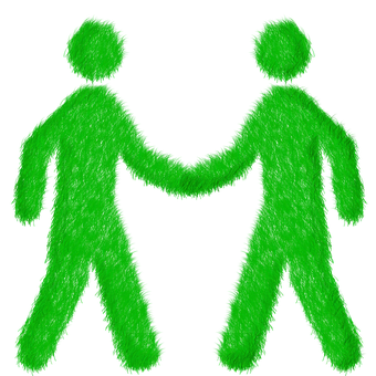 A Green Furry Figures Holding Hands
